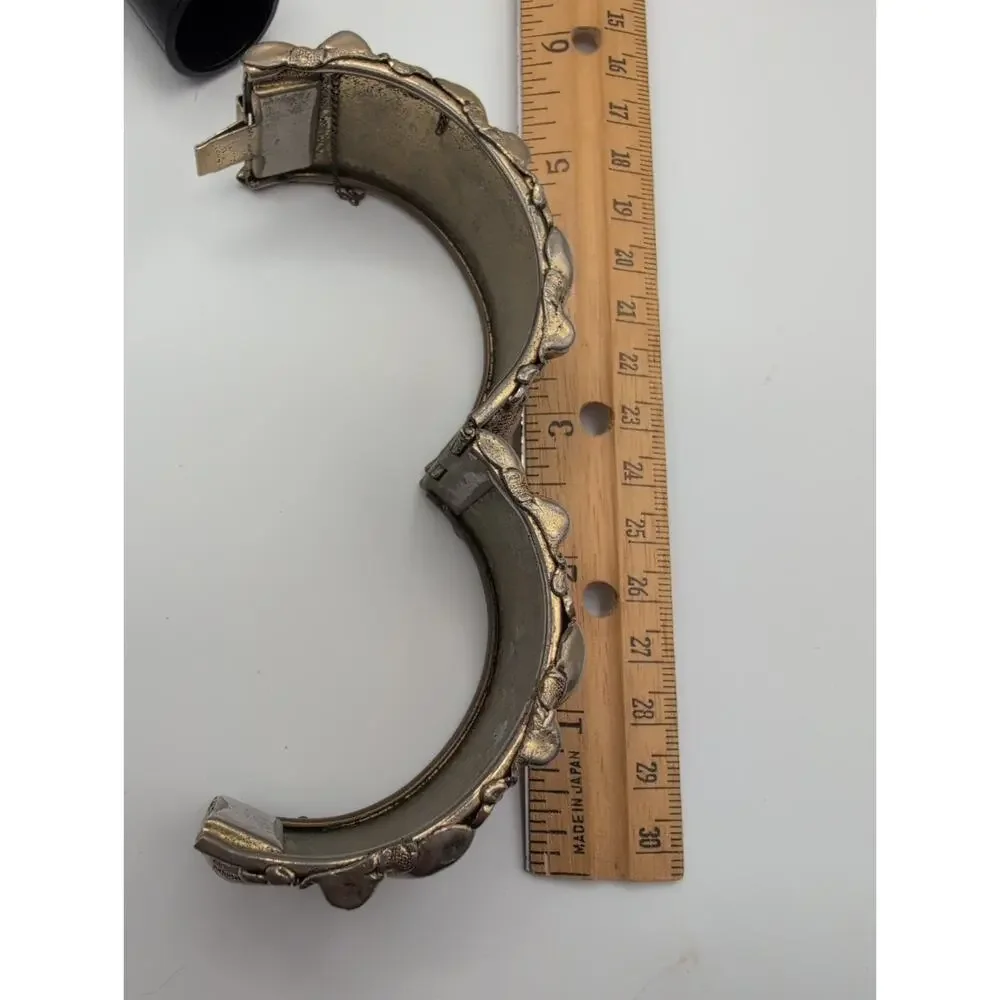 Vintage Whiting & Davis Heavy Baroque Repousse Hinged Cuff Bracelet